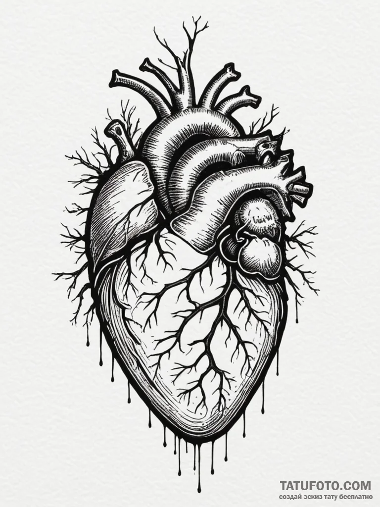 Anatomical heart with roots growing into the... - эскиз тату (№1755583079_0, 19.08.2025 05:57) — Tatufoto.com