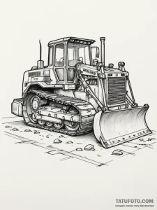 A bulldozer at a construction site., tattoo f... - эскиз тату (№1755583277_0, 19.08.2025 06:01) — Tatufoto.com