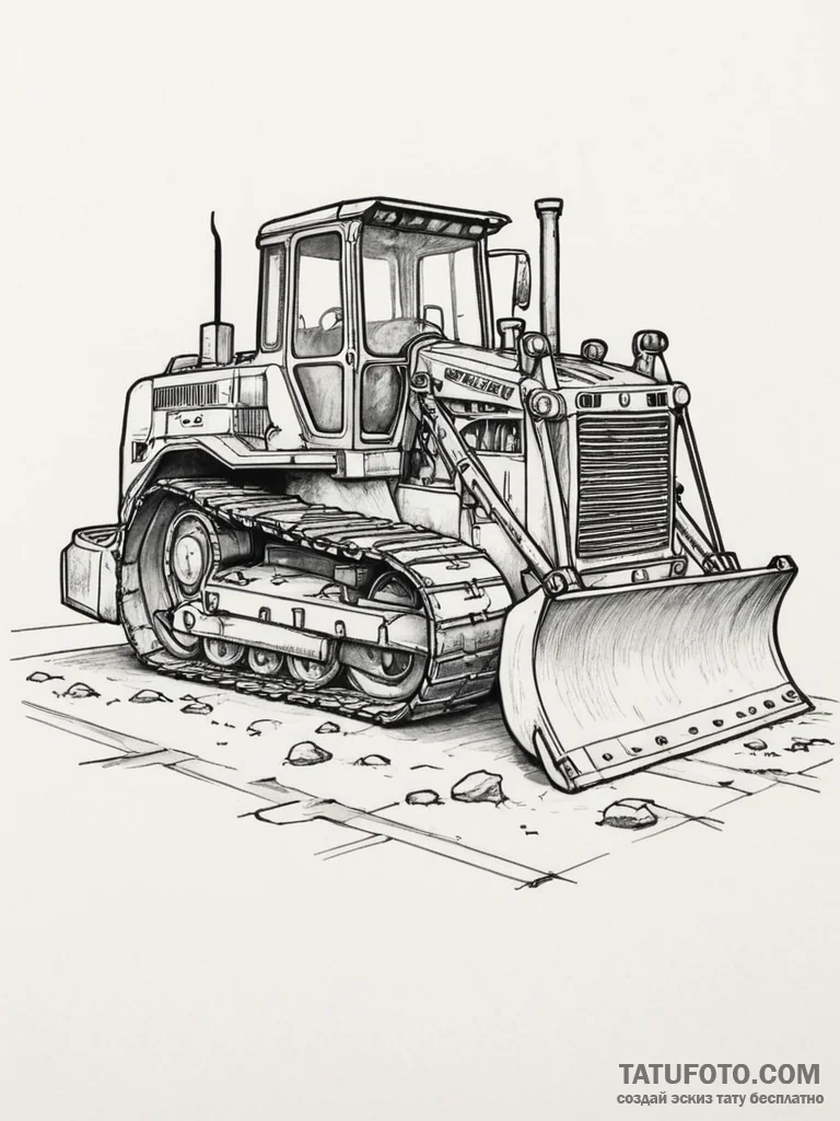 A bulldozer at a construction site., tattoo f... - эскиз тату (№1755583277_0, 19.08.2025 06:01) — Tatufoto.com