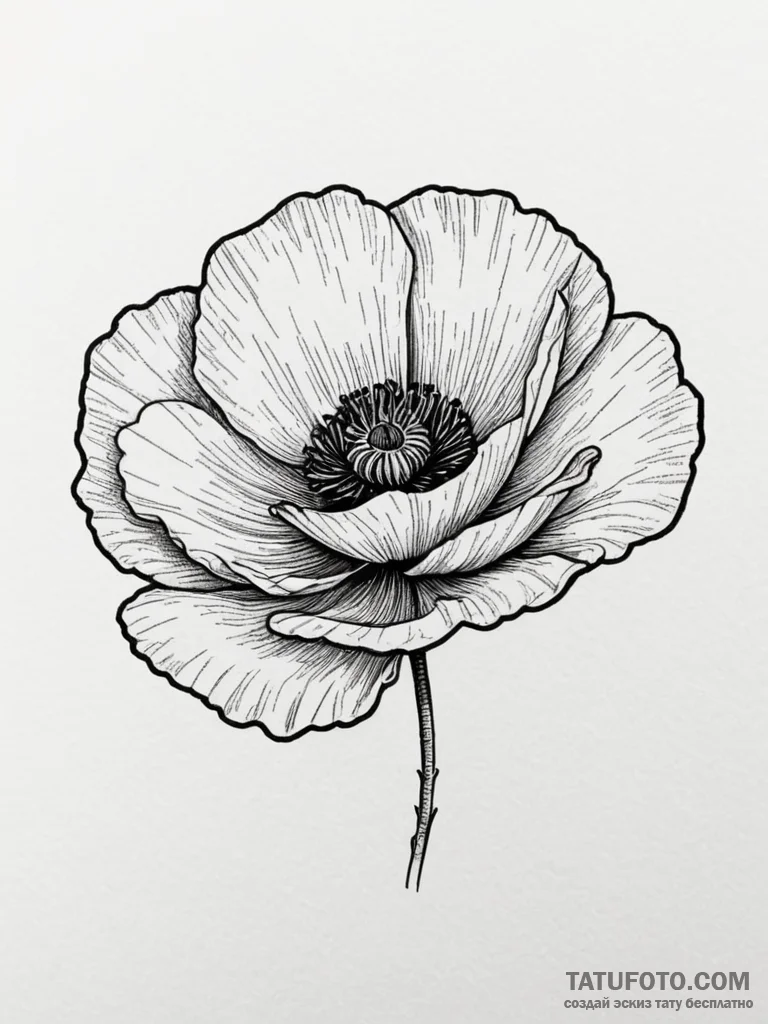 Poppy, ink illustration for tattoo, on a clea... - эскиз тату (№1755583868_0, 19.08.2025 06:11) — Tatufoto.com