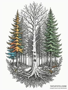 Tattoo design a forest of varied trees, each... - эскиз тату (№1755584067_0, 19.08.2025 06:14) — Tatufoto.com