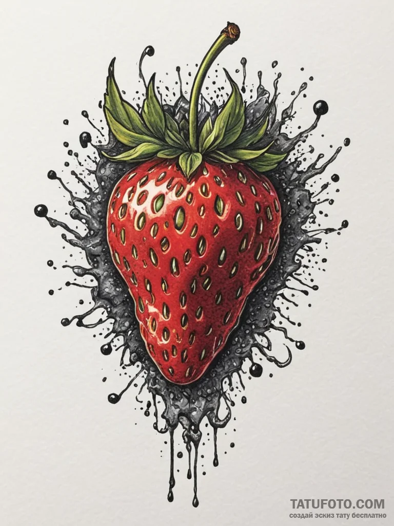 A macro shot of the surface of a strawberry,... - эскиз тату (№1755584265_0, 19.08.2025 06:17) — Tatufoto.com
