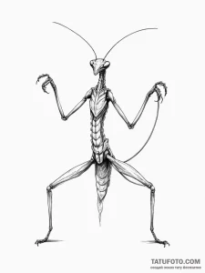 A praying mantis in a martial arts pose - эскиз тату (№1755588415_0, 19.08.2025 07:26) — Tatufoto.com