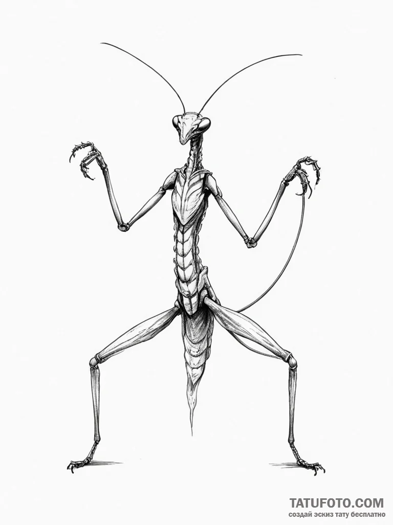 A praying mantis in a martial arts pose - эскиз тату (№1755588415_0, 19.08.2025 07:26) — Tatufoto.com