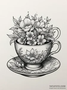 Tattoo sketch a detailed tiny teacup with a f... - эскиз тату (№1755589405_0, 19.08.2025 07:43) — Tatufoto.com