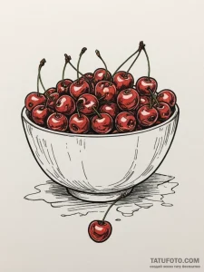 A bowl of ripe, red cherries., tattoo flash s... - эскиз тату (№1755592975_0, 19.08.2025 08:42) — Tatufoto.com
