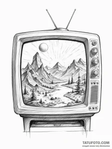 Tattoo sketch an old crt tv displaying a futu... - эскиз тату (№1755593968_0, 19.08.2025 08:59) — Tatufoto.com