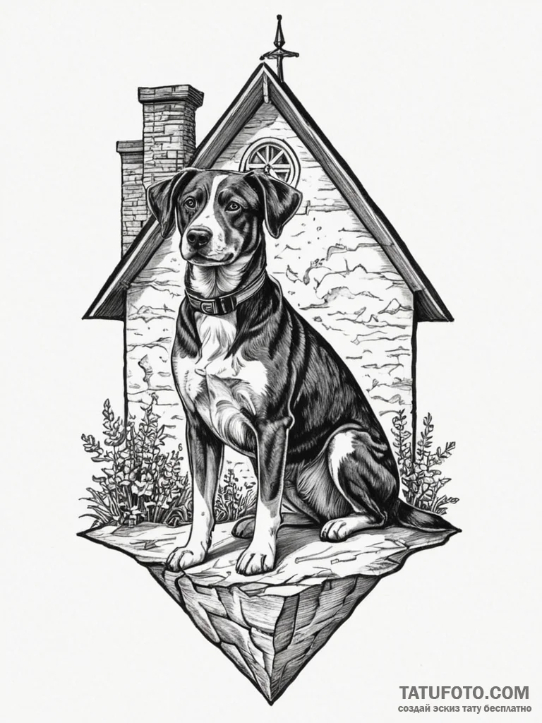 Tattoo design a loyal dog's silhouette guardi... - эскиз тату (№1755594166_0, 19.08.2025 09:02) — Tatufoto.com