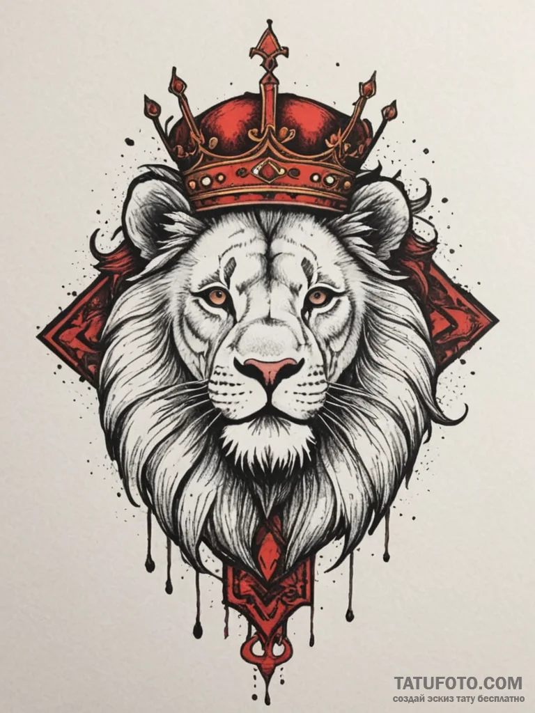 Lion with crown, ink illustration for tattoo,... - эскиз тату (№1755596343_0, 19.08.2025 09:39) — Tatufoto.com