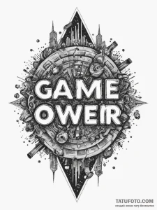 Tattoo sketch a "game over" message made of f... - эскиз тату (№1755596539_0, 19.08.2025 09:42) — Tatufoto.com
