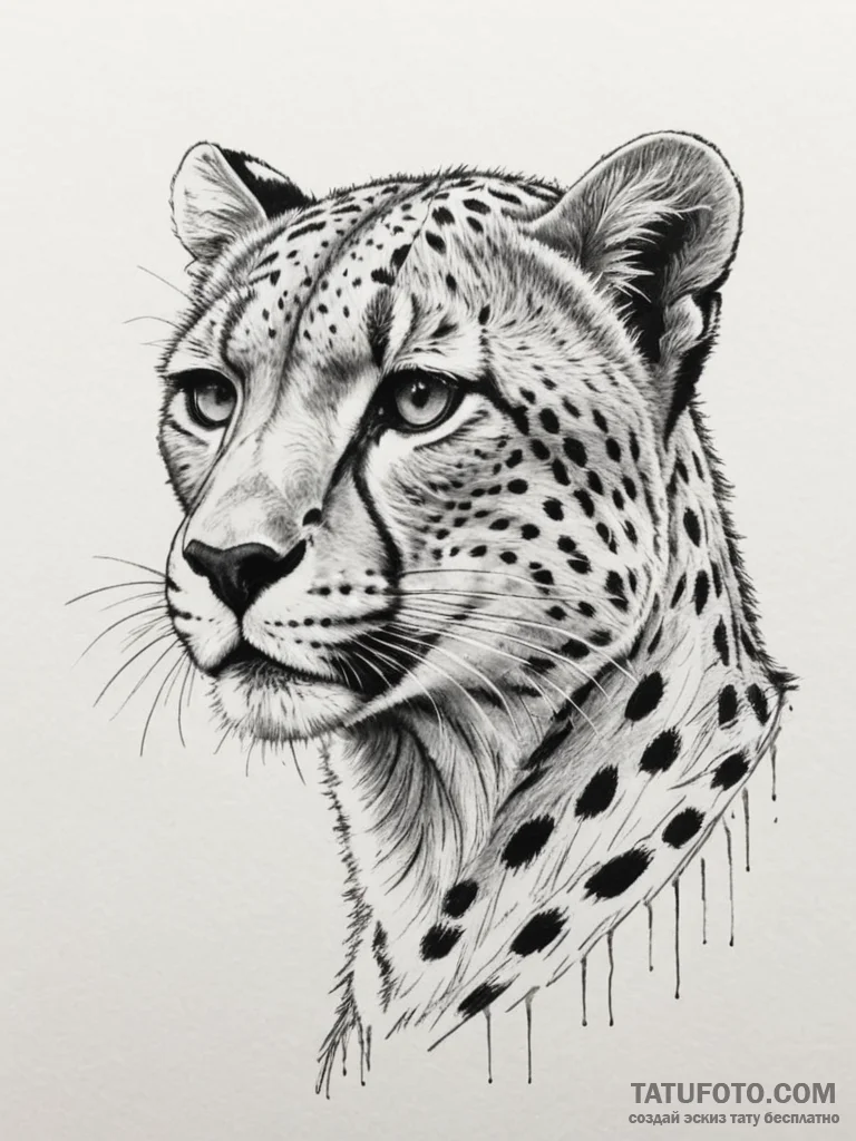 Cheetah, artistic tattoo sketch, blackwork ta... - эскиз тату (№1755597333_0, 19.08.2025 09:55) — Tatufoto.com