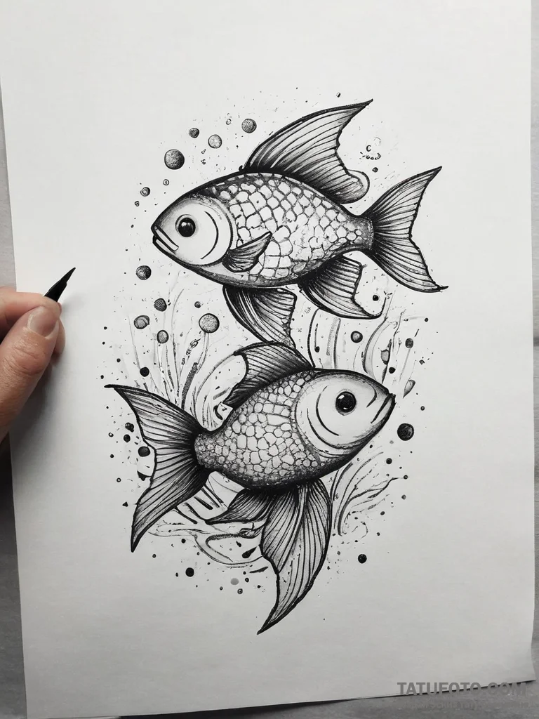 Tattoo design pisces fish, one symbolizing th... - эскиз тату (№1755608028_0, 19.08.2025 12:53) — Tatufoto.com