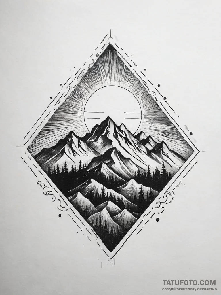 Tattoo sketch a geometric mountain range with... - эскиз тату (№1755608614_0, 19.08.2025 13:03) — Tatufoto.com