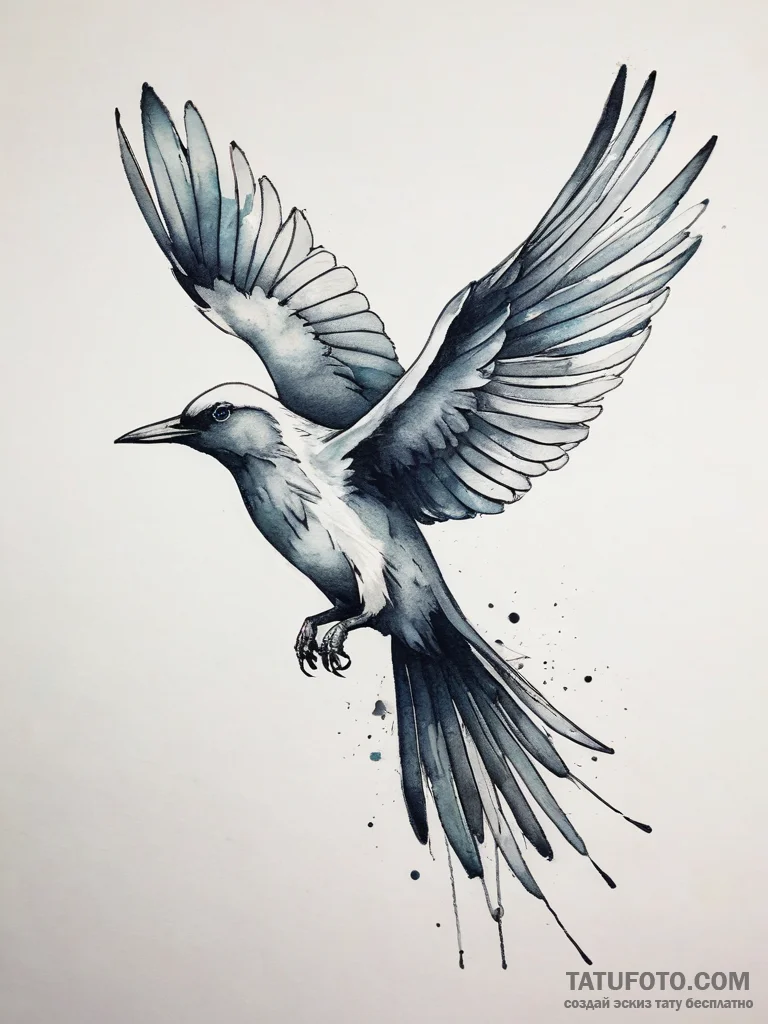Tattoo design a silhouette of a flying bird,... - эскиз тату (№1755609200_0, 19.08.2025 13:13) — Tatufoto.com