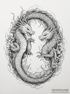 Tattoo sketch a pair of dragons, their bodies... - эскиз тату (№1755612067_0, 19.08.2025 14:01) — Tatufoto.com