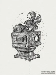 A shot from behind a movie projector in an ol... - эскиз тату (№1755612272_0, 19.08.2025 14:04) — Tatufoto.com
