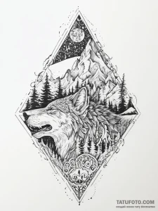 Tattoo design a wolf howling victoriously on... - эскиз тату (№1755612476_0, 19.08.2025 14:07) — Tatufoto.com