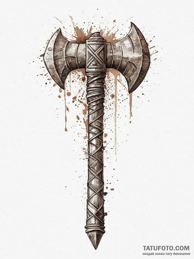 Tattoo design a battle-worn barbarian axe wit... - эскиз тату (№1755613925_0, 19.08.2025 14:32) — Tatufoto.com