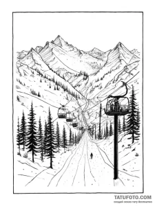 The view from a ski lift, looking down at ski... - эскиз тату (№1755614337_0, 19.08.2025 14:38) — Tatufoto.com