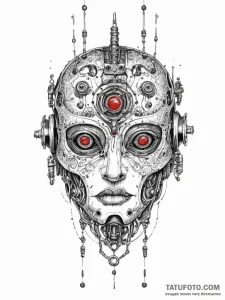 Tattoo sketch a broken robot head with wires... - эскиз тату (№1755615584_0, 19.08.2025 14:59) — Tatufoto.com