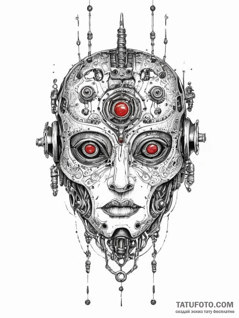 Tattoo sketch a broken robot head with wires... - эскиз тату (№1755615584_0, 19.08.2025 14:59) — Tatufoto.com