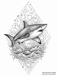 A great white shark breaching the water, capt... - эскиз тату (№1755615996_0, 19.08.2025 15:06) — Tatufoto.com