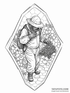A beekeeper inspecting a honeycomb frame. - эскиз тату (№1755618664_0, 19.08.2025 15:51) — Tatufoto.com