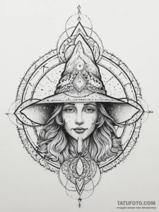 Tattoo sketch a wise old wizard's hat with gl... - эскиз тату (№1755618867_0, 19.08.2025 15:54) — Tatufoto.com