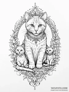 Tattoo design a mother cat with her kittens,... - эскиз тату (№1755621937_0, 19.08.2025 16:45) — Tatufoto.com