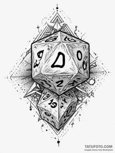 Tattoo sketch a stylized d20 dice rolling mid... - эскиз тату (№1755622151_0, 19.08.2025 16:49) — Tatufoto.com