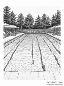 A shot of a crowded public swimming pool on a... - эскиз тату (№1755625573_0, 19.08.2025 17:46) — Tatufoto.com