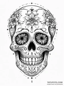 Sugar skull, artistic tattoo sketch, rough sk... - эскиз тату (№1755630958_0, 19.08.2025 19:15) — Tatufoto.com