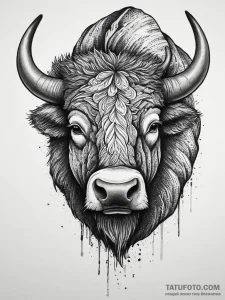 Tattoo design a powerful bison, head lowered,... - эскиз тату (№1755631996_0, 19.08.2025 19:33) — Tatufoto.com