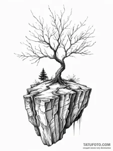 A shot of a lone tree on a cliff, battered by... - эскиз тату (№1755633840_0, 19.08.2025 20:04) — Tatufoto.com