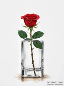 A single, perfect red rose in a crystal vase... - эскиз тату (№1755634869_0, 19.08.2025 20:21) — Tatufoto.com