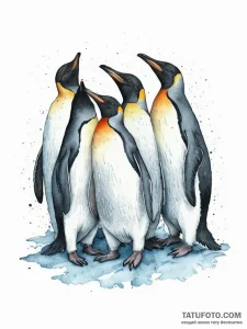 A group of penguins huddled together on an an... - эскиз тату (№1755639835_0, 19.08.2025 21:43) — Tatufoto.com