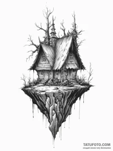 Baba yaga's hut on chicken legs, artistic tat... - эскиз тату (№1755640041_0, 19.08.2025 21:47) — Tatufoto.com