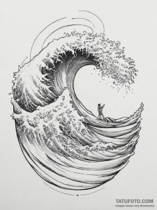 A surfer riding a massive, curling wave., tat... - эскиз тату (№1755640458_0, 19.08.2025 21:54) — Tatufoto.com