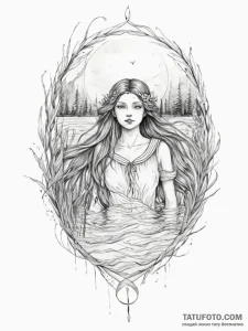 An ethereal watercolor tattoo sketch of a rus... - эскиз тату (№1755644380_0, 19.08.2025 22:59) — Tatufoto.com