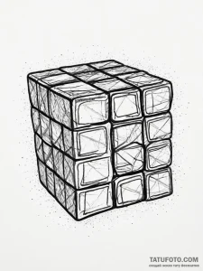 Rubik's cube, ink illustration for tattoo, ro... - эскиз тату (№1755647701_0, 19.08.2025 23:55) — Tatufoto.com