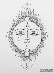 Tattoo sketch a stylized sun and moon intertw... - эскиз тату (№1755649105_0, 20.08.2025 00:18) — Tatufoto.com