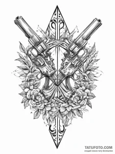 Tattoo design a pair of crossed antique pisto... - эскиз тату (№1755649316_0, 20.08.2025 00:21) — Tatufoto.com