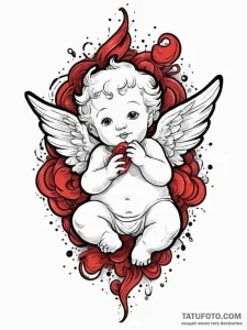 Cherub, ink illustration for tattoo, on a cle... - эскиз тату (№1755650135_0, 20.08.2025 00:35) — Tatufoto.com