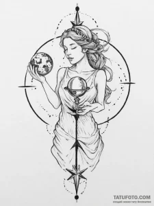 Tattoo design a virgo maiden holding a celest... - эскиз тату (№1755665857_0, 20.08.2025 04:57) — Tatufoto.com