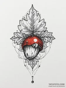 A minimalist tattoo of a single, perfect oak... - эскиз тату (№1755666654_0, 20.08.2025 05:10) — Tatufoto.com