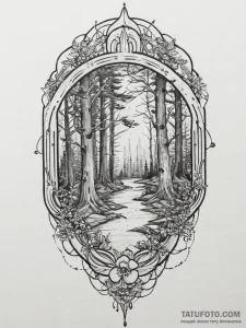 Forest, tattoo drawing outline, clean lines,... - эскиз тату (№1755668629_0, 20.08.2025 05:43) — Tatufoto.com