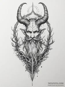 Tattoo sketch: veles, depicted with horns and... - эскиз тату (№1755669219_0, 20.08.2025 05:53) — Tatufoto.com