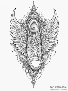 Tattoo sketch a runner's shoe with wings., ta... - эскиз тату (№1755669610_0, 20.08.2025 06:00) — Tatufoto.com