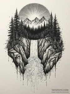 Tattoo design a powerful waterfall, constant... - эскиз тату (№1755671180_0, 20.08.2025 06:26) — Tatufoto.com