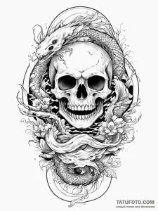Skull in mirror, ink illustration for tattoo,... - эскиз тату (№1755701823_0, 20.08.2025 14:57) — Tatufoto.com